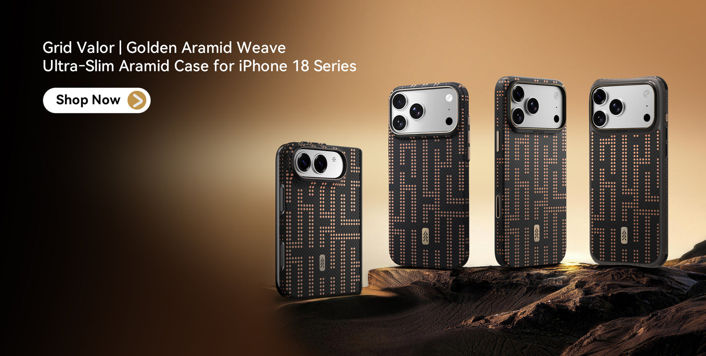 Raptic Grid Valor — Golden Aramid Weave iPhone 18