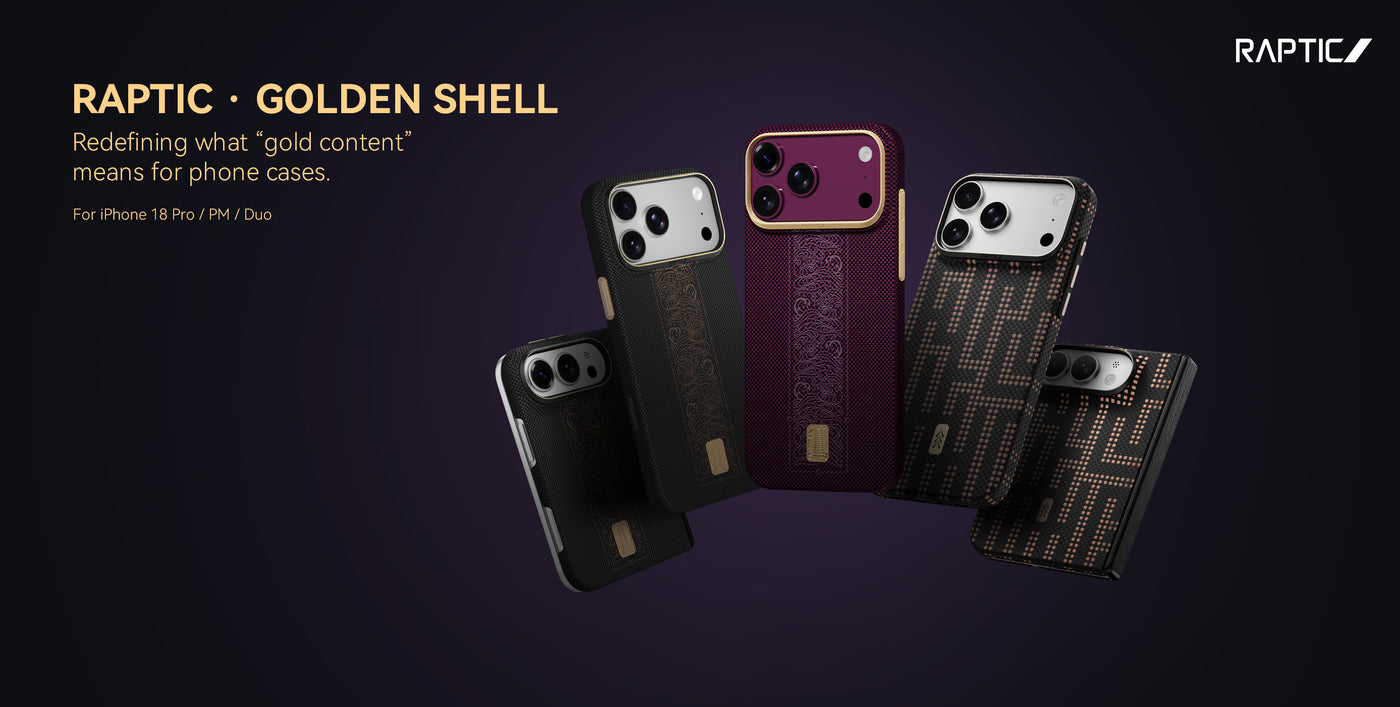 Raptic Golden Shell iPhone 18 — colección completa