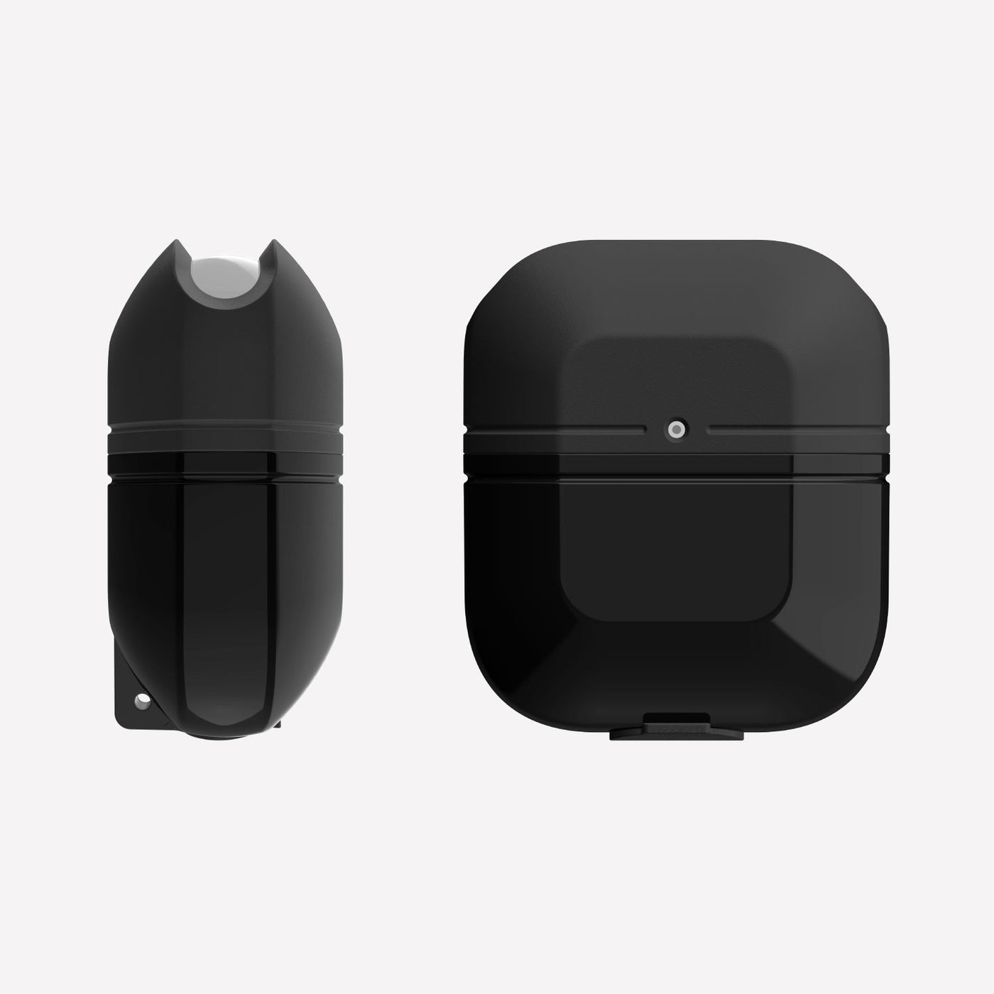 Soft silicone and TPU protective Case for AirPods with carabiner. Raptic journey in black.#color_black