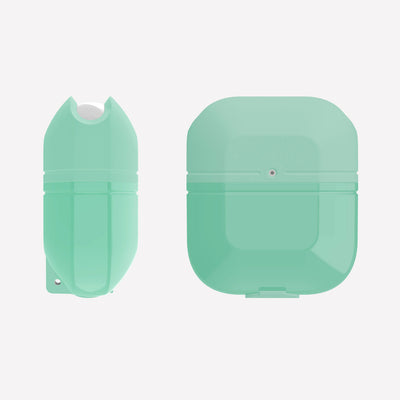 Soft silicone and TPU protective Case for AirPods with carabiner. Raptic journey in mint.#color_mint