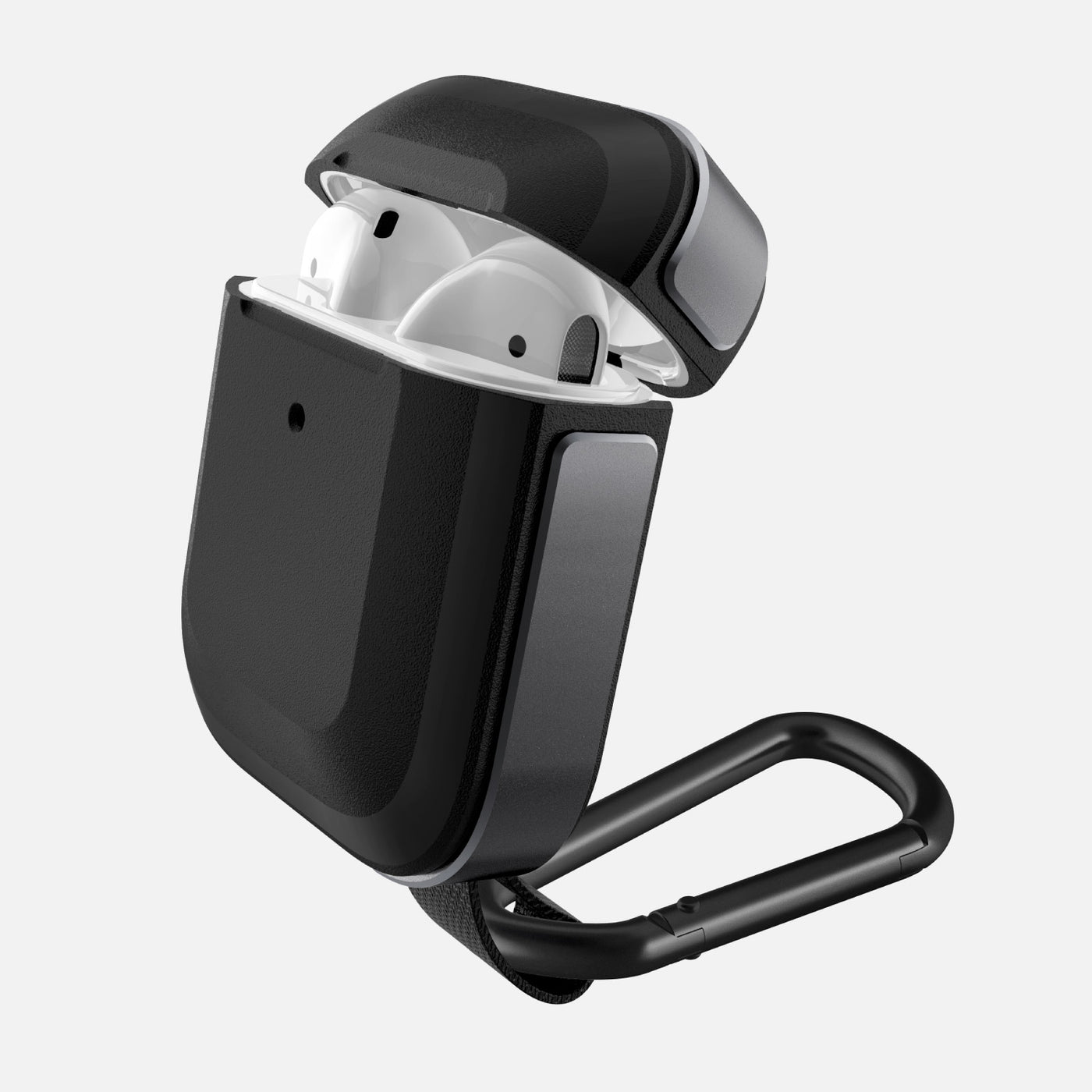 Anodized aluminum protective Case for AirPods with carabiner. Raptic trek in black.#color_black