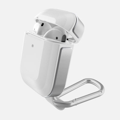 Anodized aluminum protective Case for AirPods with carabiner. Raptic trek in silver.#color_silver