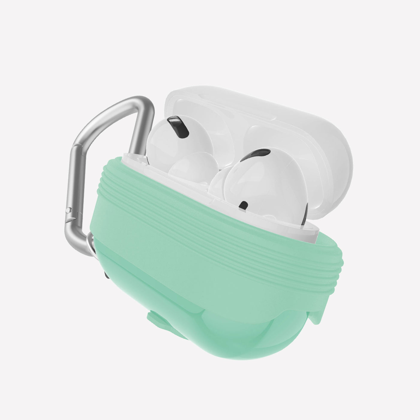 Soft silicone and TPU protective Case for AirPods Pro with carabiner. Raptic journey in mint.#color_mint