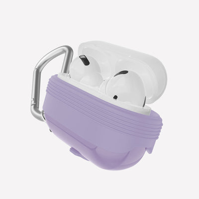 Soft silicone and TPU protective Case for AirPods Pro with carabiner. Raptic journey in purple.#color_purple