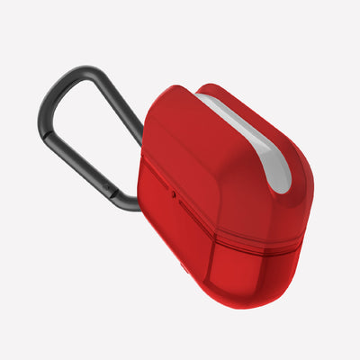 Soft silicone and TPU protective Case for AirPods Pro with carabiner. Raptic journey in red. #color_red