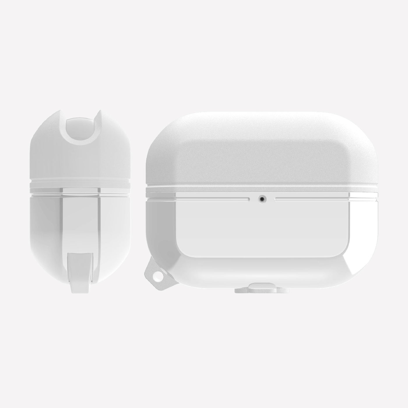 Soft silicone and TPU protective Case for AirPods Pro with carabiner. Raptic journey in white.#color_white
