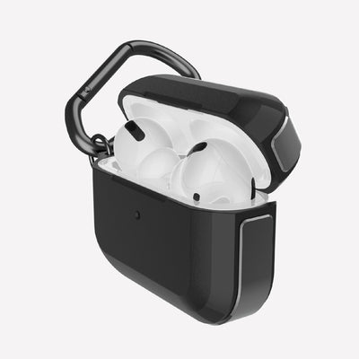 Anodized aluminum protective Case for AirPods Pro with carabiner. Raptic trek in black.#color_black