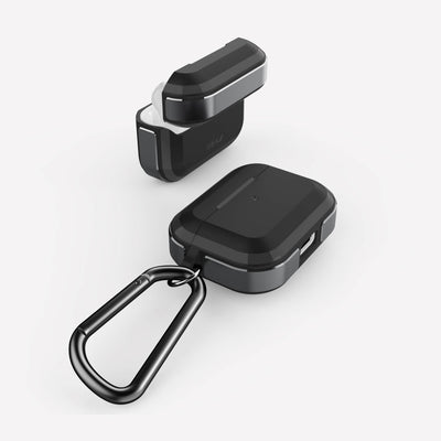 Anodized aluminum protective Case for AirPods Pro with carabiner. Raptic trek in black.#color_black