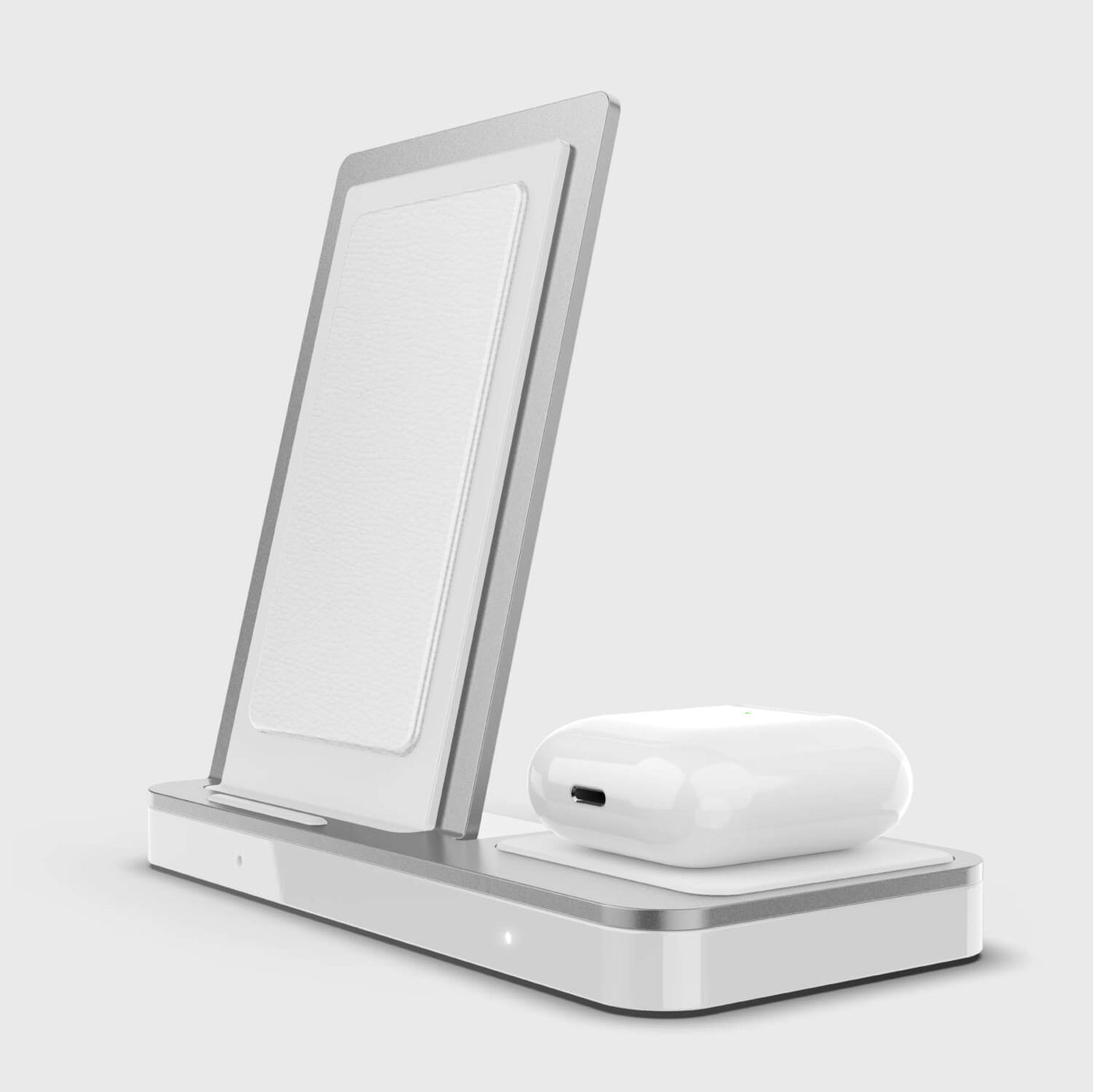 10W Wireless Qi Charger with 2 spots to recharge your iPhone and AirPods simultaneously. Raptic Duo in white.