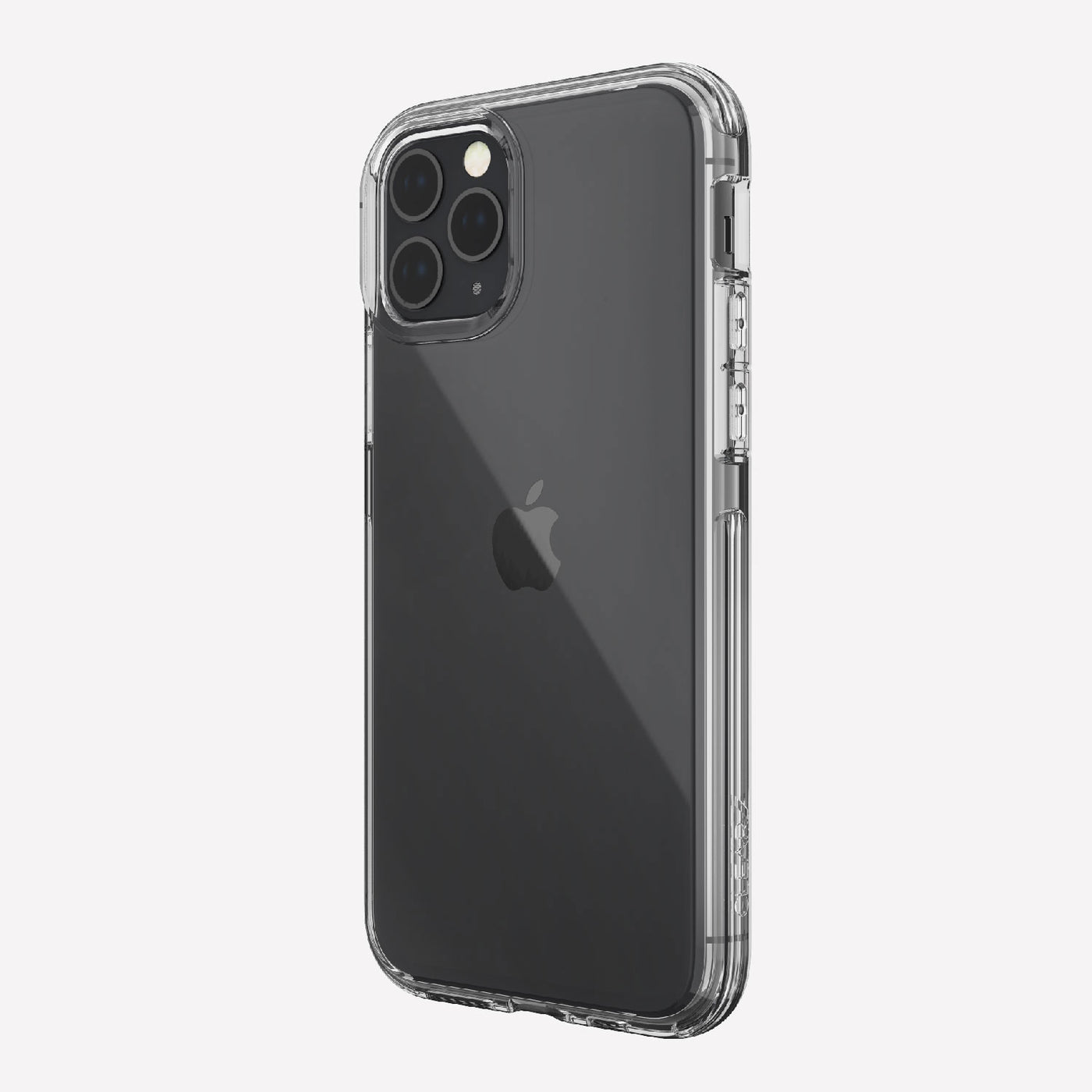 raptic clear in clear color on iphone 11 pro showing back of case and apple logo. #color_clear