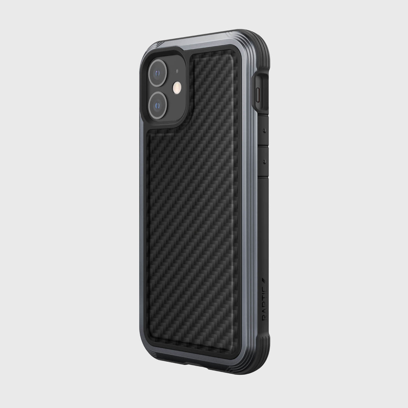 Luxurious Case for iPhone 12 Mini. Raptic Lux in black carbon fiber.