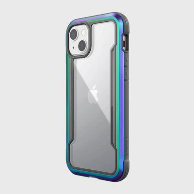 iPhone 13 in Raptic Shield case in - color iridescent - back angle #color_iridescent