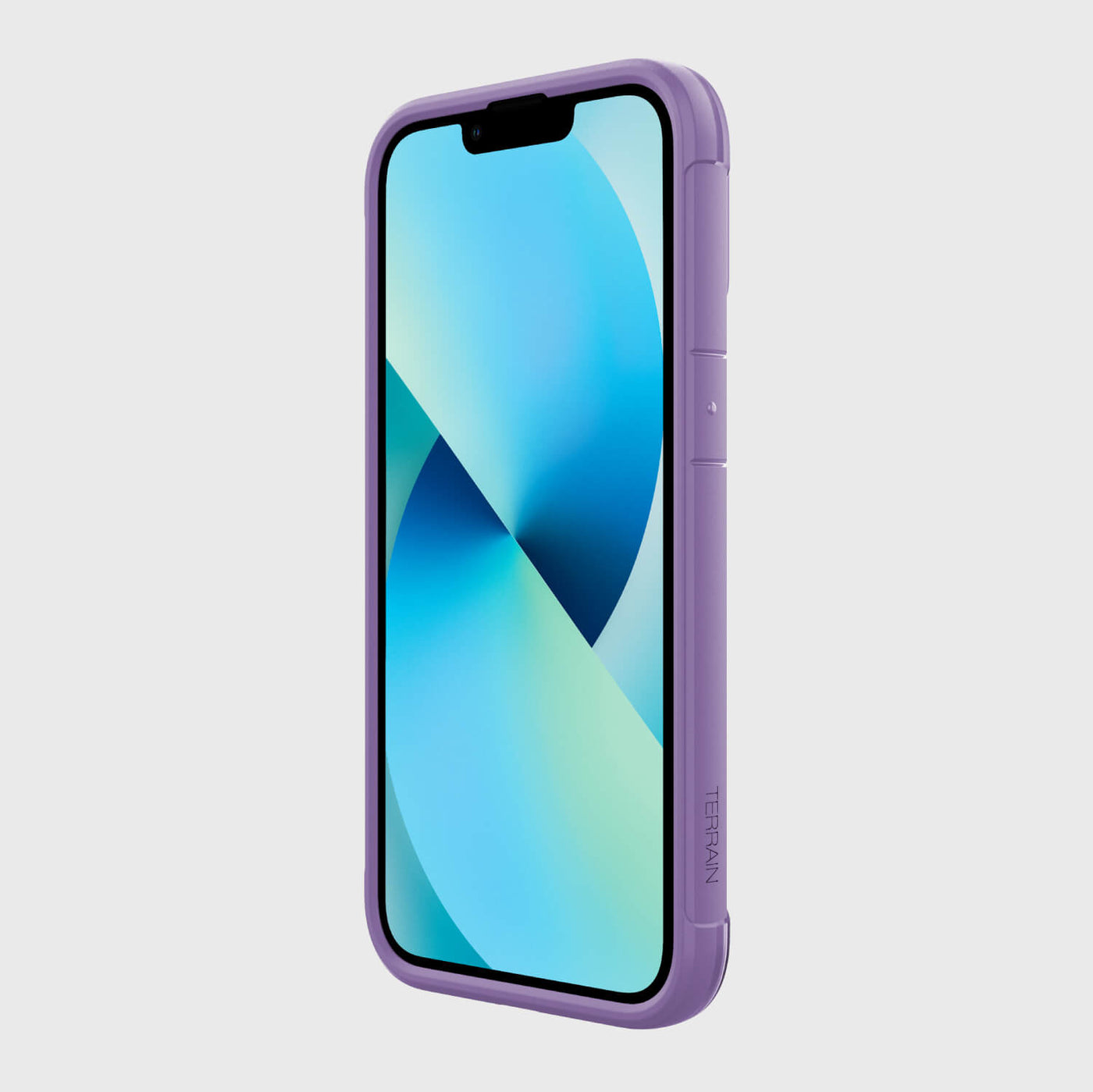 iPhone 13 in Raptic Terrain case - color purple - front angle #color_purple