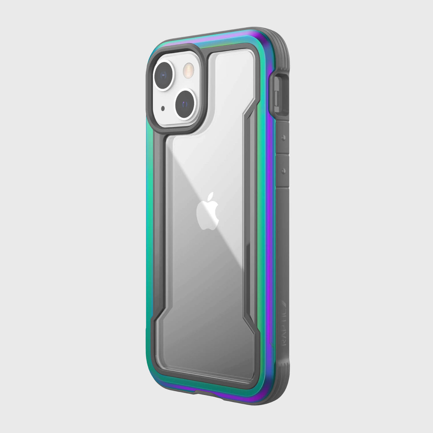 iPhone 13 Mini in Raptic Shield case in - color iridescent - back angle #color_iridescent