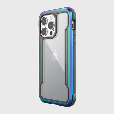 iPhone 13 Pro in Raptic Shield case in - color iridescent - back angle #color_iridescent