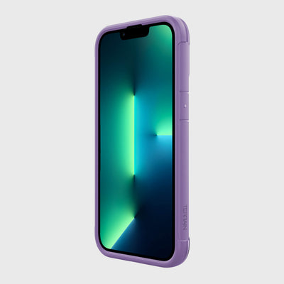 iPhone 13 Pro in Raptic Terrain case - color purple - front angle #color_purple