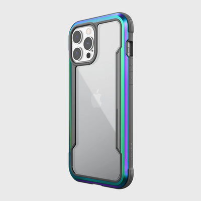 iPhone 13 Pro Max in Raptic Shield case in - color iridescent - back angle #color_iridescent